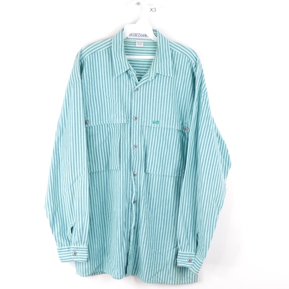 Vintage 80s Streetwear Striped Denim Button Shirt - Picture 1 of 9